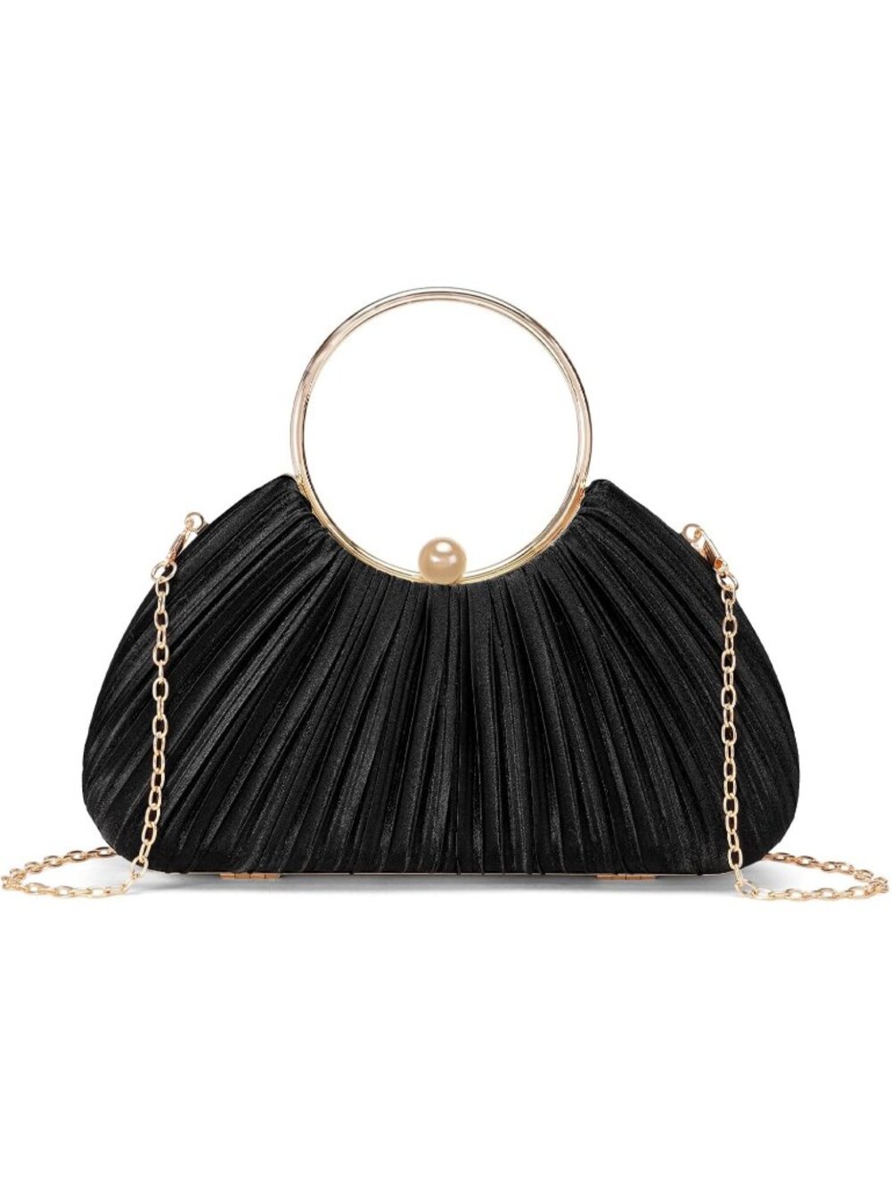 Women's Z-black Satin Pleated Top Handle Clutch Purse For Elegant Evening Bag
